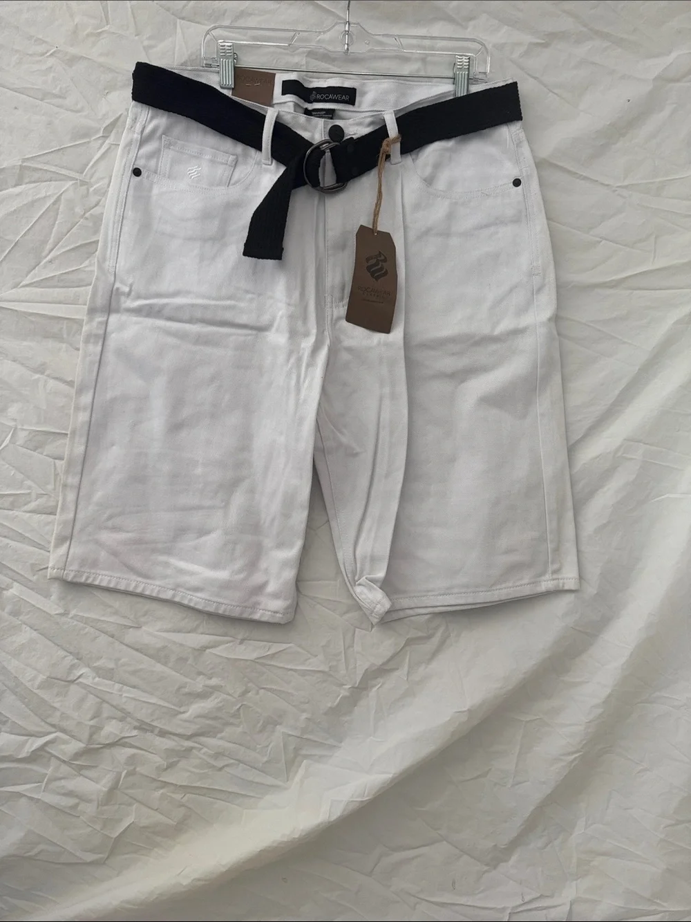 Rocawear 90’s Y2K Streetwear White Jean Jorts with Black Web Belt